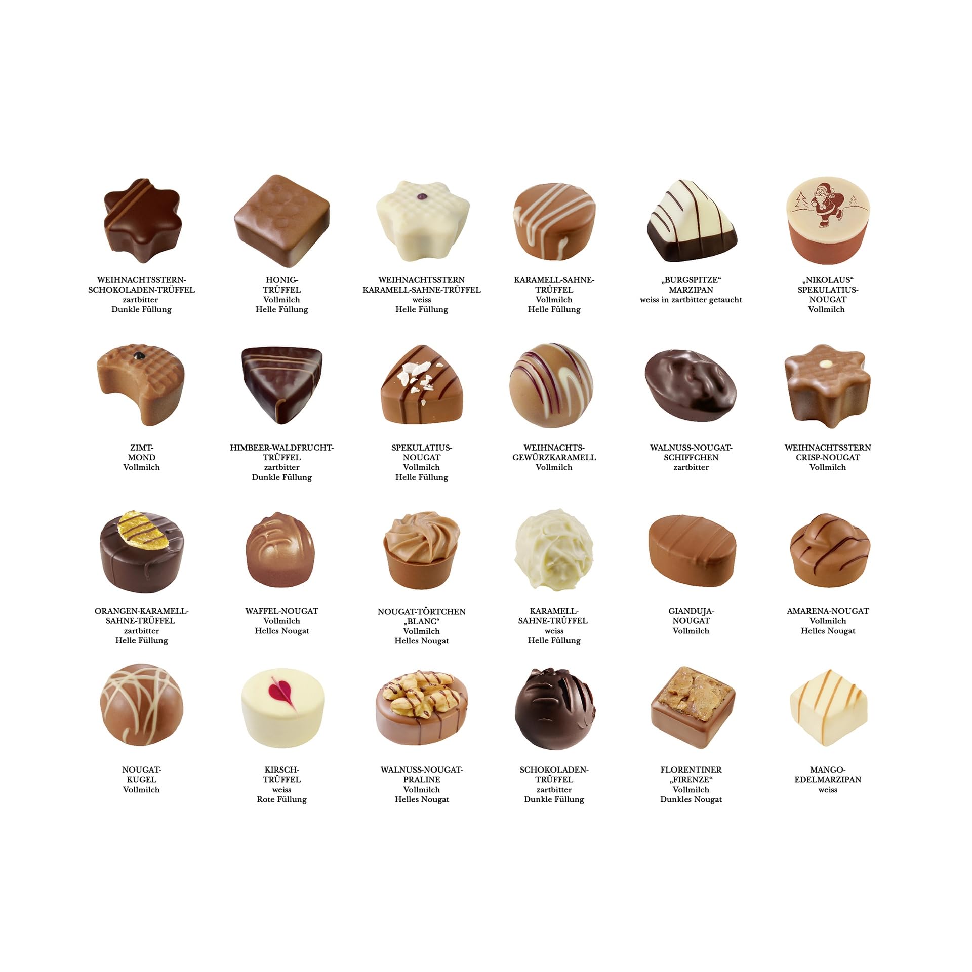 Lauensteiner Adventshaus | 300 g de trufas y bombones hechos a mano | 24 modelos surtidos, sin alcohol, 1 unidad