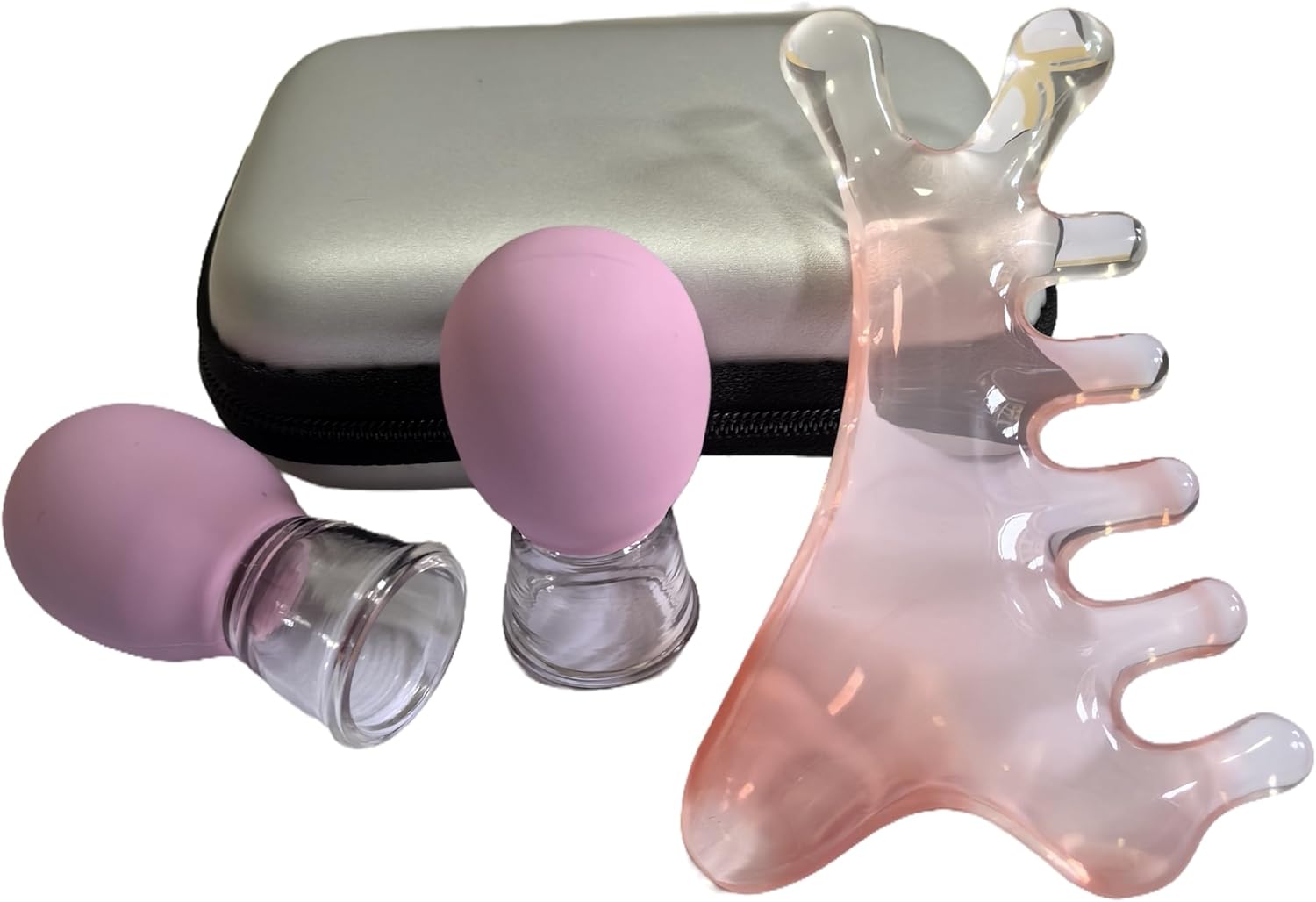 Gua Sha & Cupping Therapy Set – 4-in-1 Lymphatic Drainage Massager for Face/Jawline Sculpting, Cellulite Reduction, Scalp Massage with Glass + Silicone Cups & Travel Storage Bag