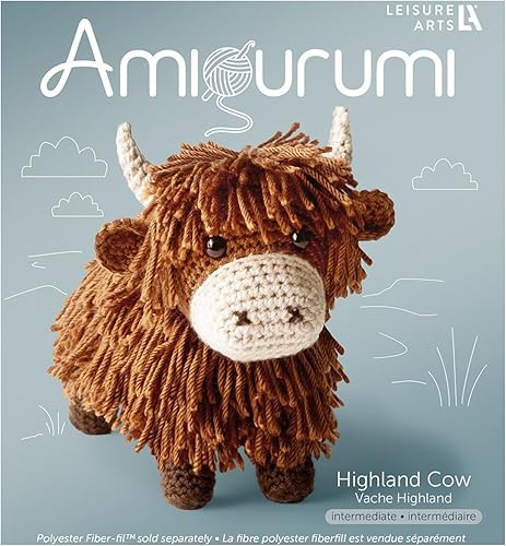LEISURE ARTS Kit de ganchillo Amigurumi Highland Cow, Bronceado, Principiante para Adultos, Kit de Animales, Crotchet