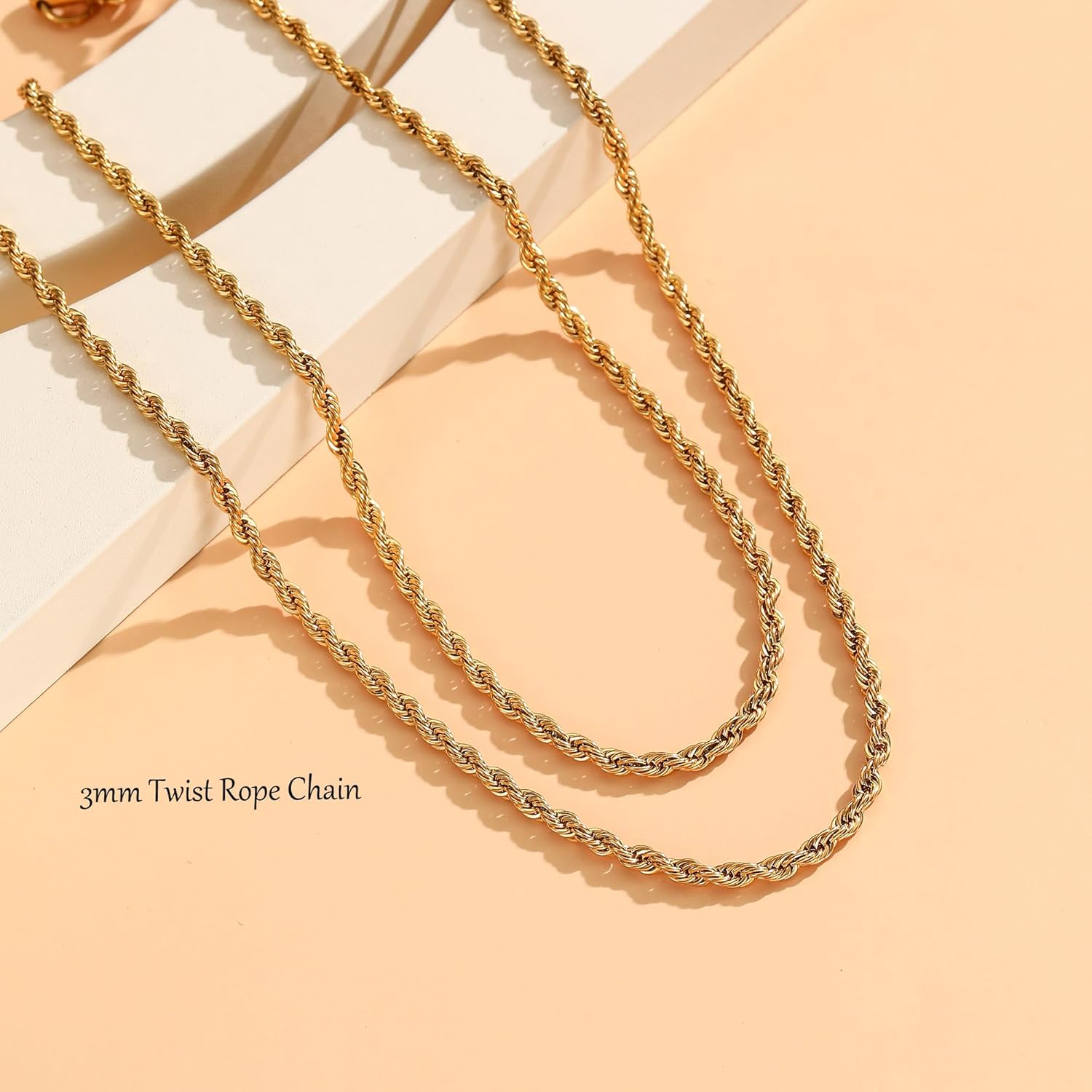 28-35 Inch Stainless Steel Waist Chains for Women 18K Gold Plated Bikini Belly Chains Body Chains Summer Beach Jewelry Adjustable 3mm Twist Rope Chain M(31+8inch) image 2 of 5 B0CLHYBVTG