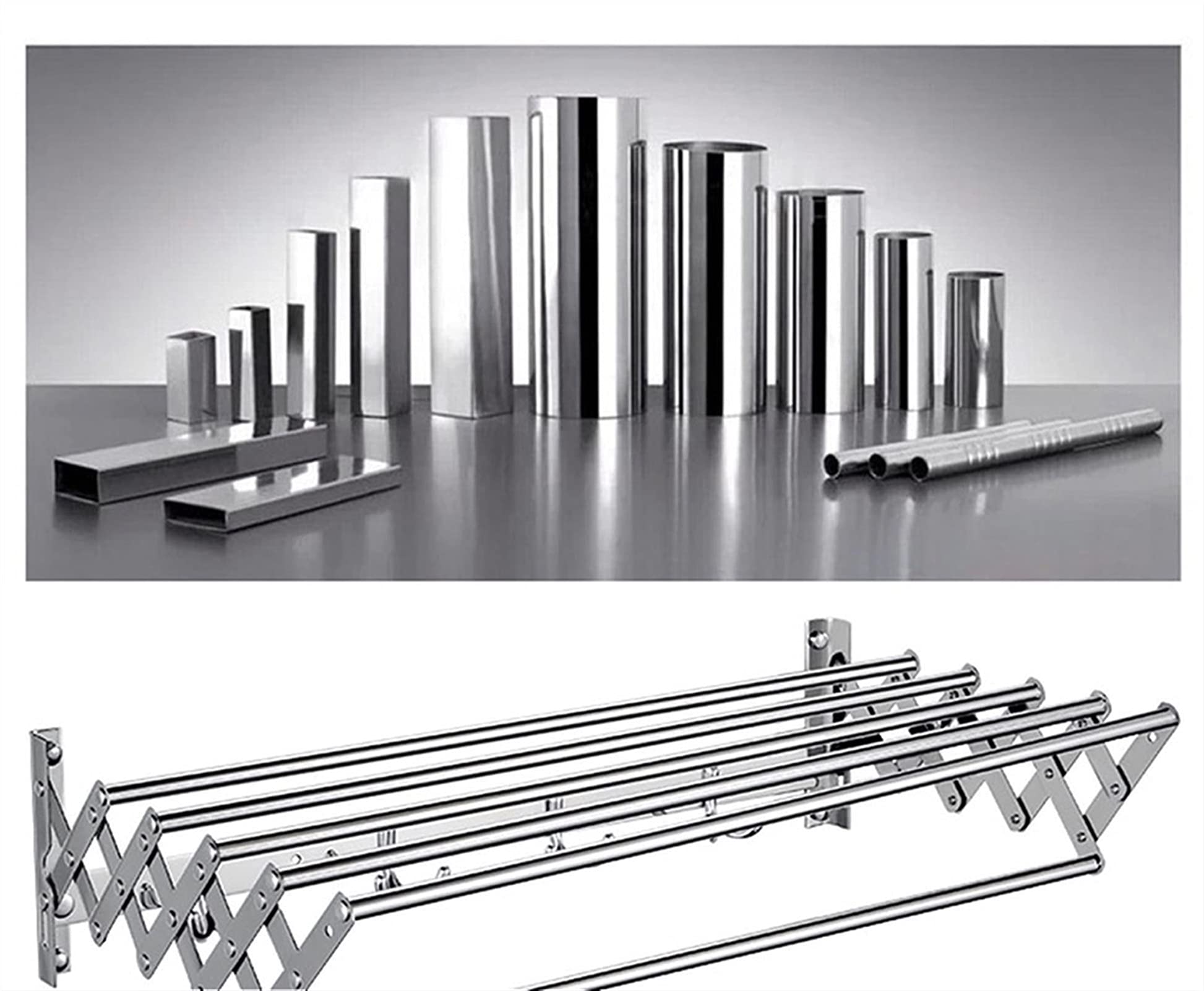 Wäscheleine aus Metall, Teleskop-Wandtrockner, Edelstahl, zusammenklappbar, rostfrei, platzsparender Aufhänger, 100 cm, silberfarben, Wandmontage, Trocknungslösung für Kleidung