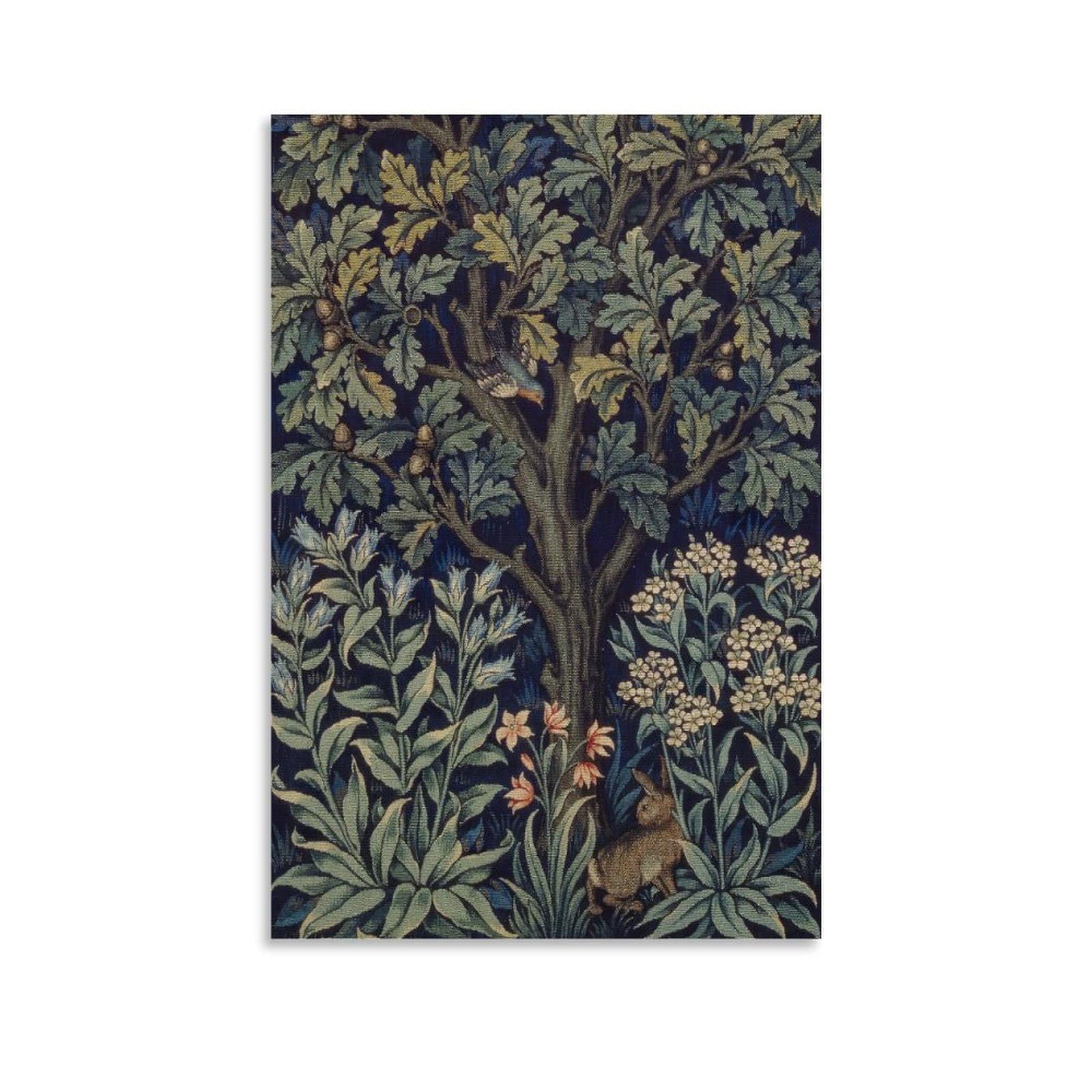 William Morris Vintage Forest Bunny Art Flower Wall Poster Canvas Wall Room Decor Aesthetic School Supplies Paintings 24x36inch(60x90cm)