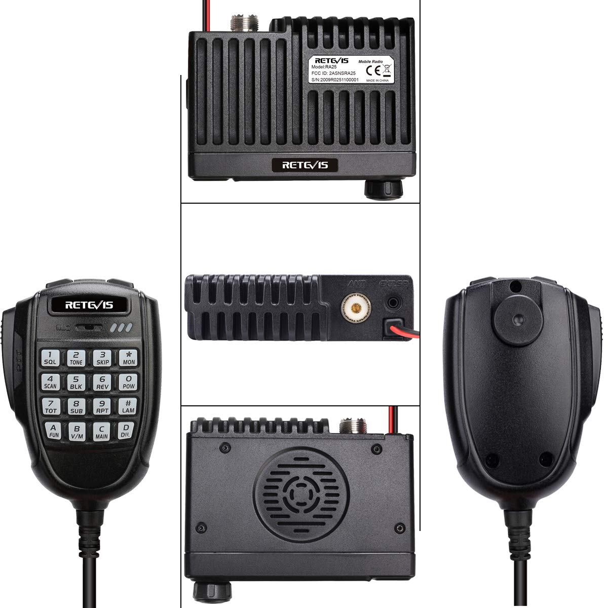 Retevis RA25 Mobile Ricetrasmettitore, Doppio Monitor Dual Band, 5W/20W,500 Canali,5 Toni/2 Toni/DTMF, Display TFT da Mini Mobile Radio(1 Pezzo, Nero)