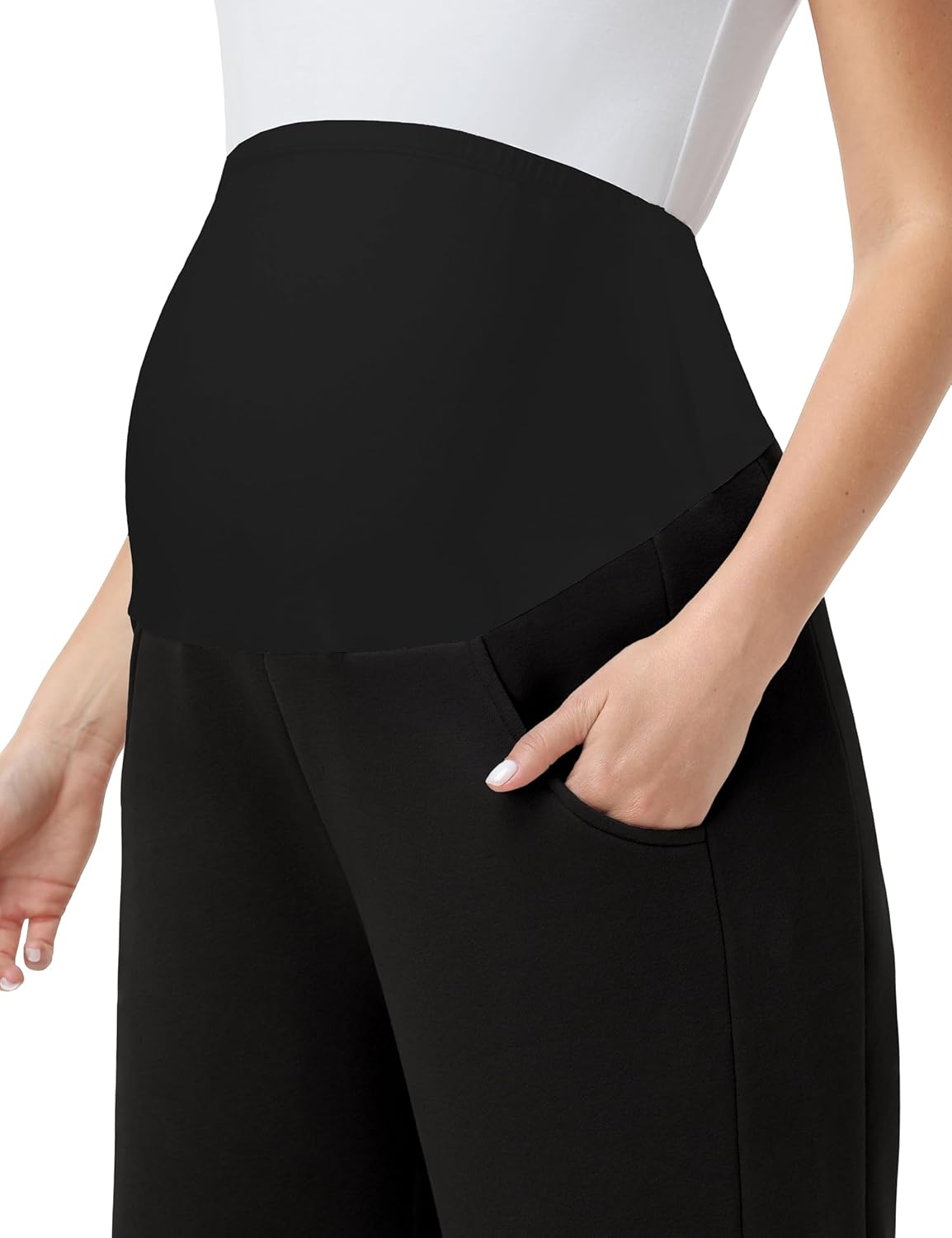 Foucome Womens Maternity Baggy Barrel Pants Wide Leg Pregnancy Lounge Sweatpants with Pockets