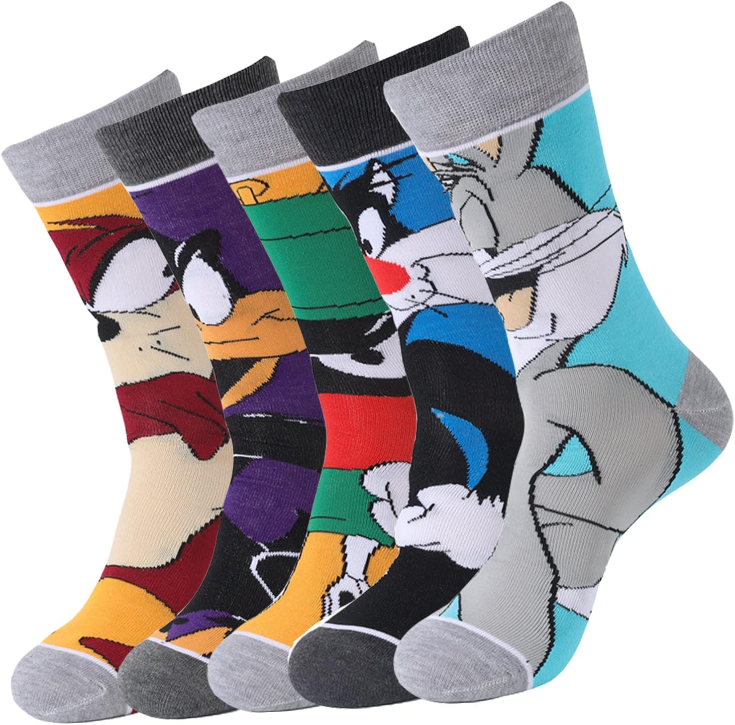 SIDIMELO5 Pairs Funny Socks-Classic Cartoon Character Patterned Dress Socks for Adults Teens,Size 9-12