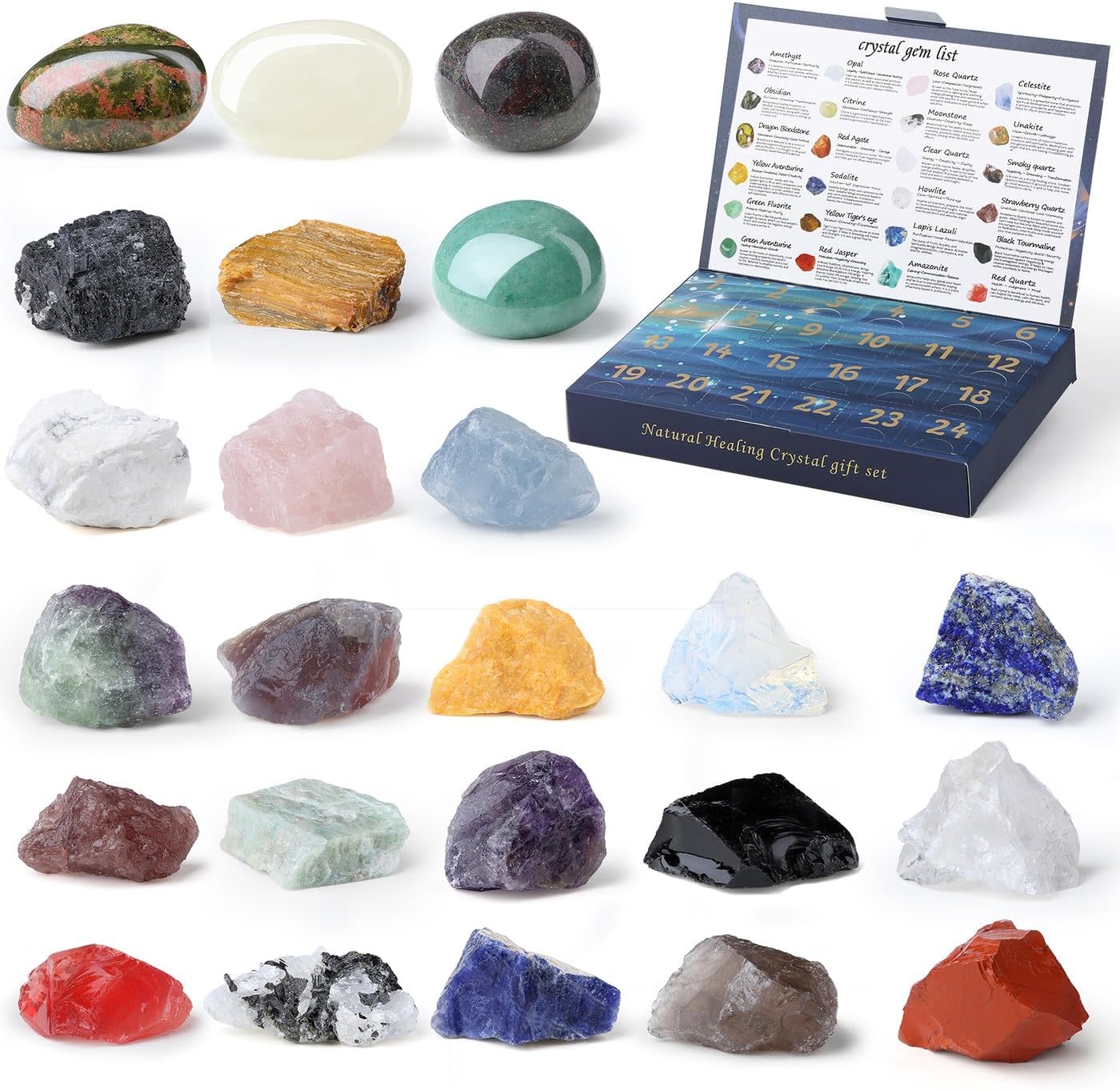 DUQGUHO Crystal Advent Calendar 2025 Adult - 24 Day Christmas Countdown Calendar for Women with 24 Gemstones, Spiritual Gifts for Yoga Meditation, Geology Crystals and Healing Stones Learning Kit