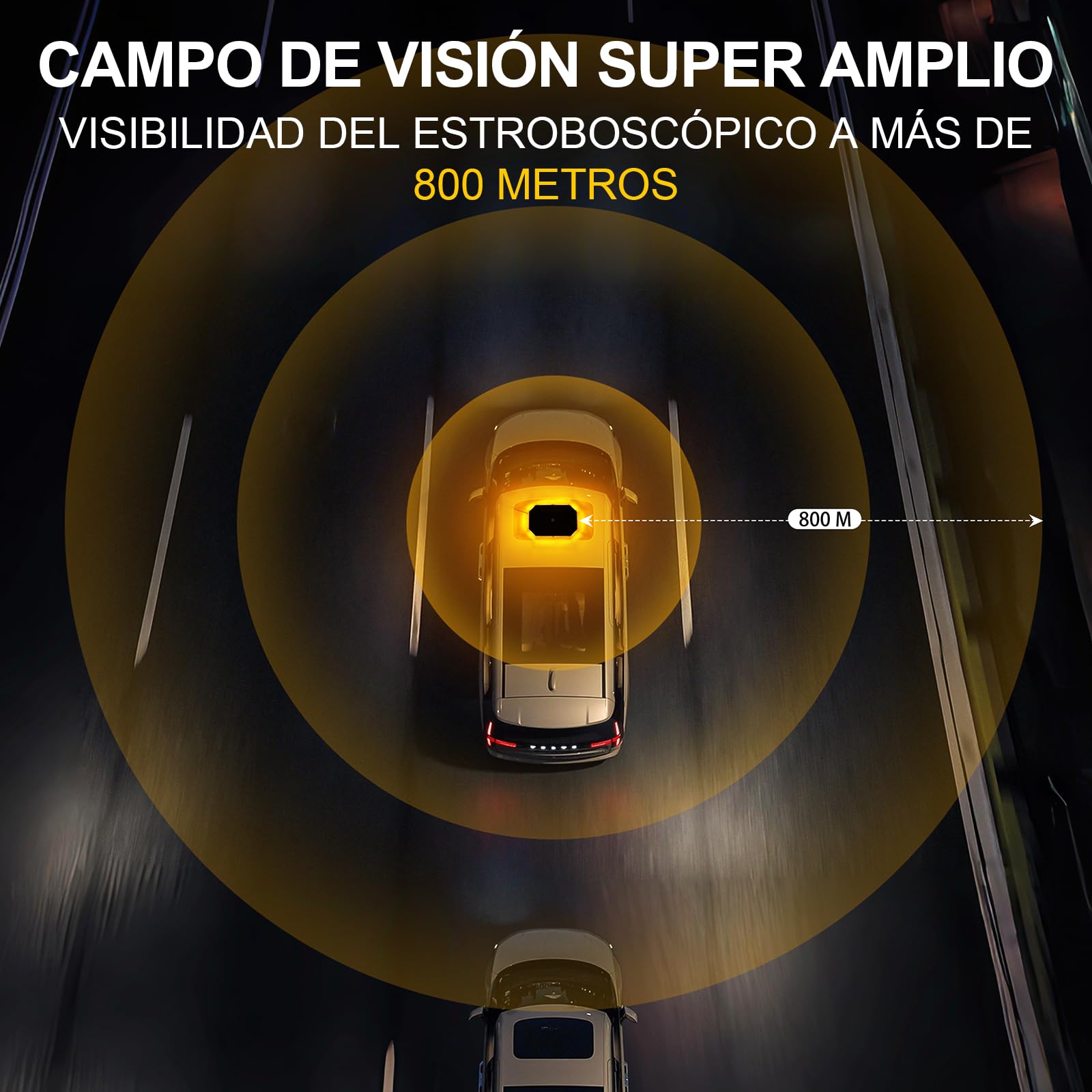 Luz LED Estroboscópica, 12V-24V, Base Magnética, Amarillo | Cable de 4,8m con Mechero, para Tractor, Camión, Grúa y Furgoneta, 20 Modos con Memoria, Impermeable IP65