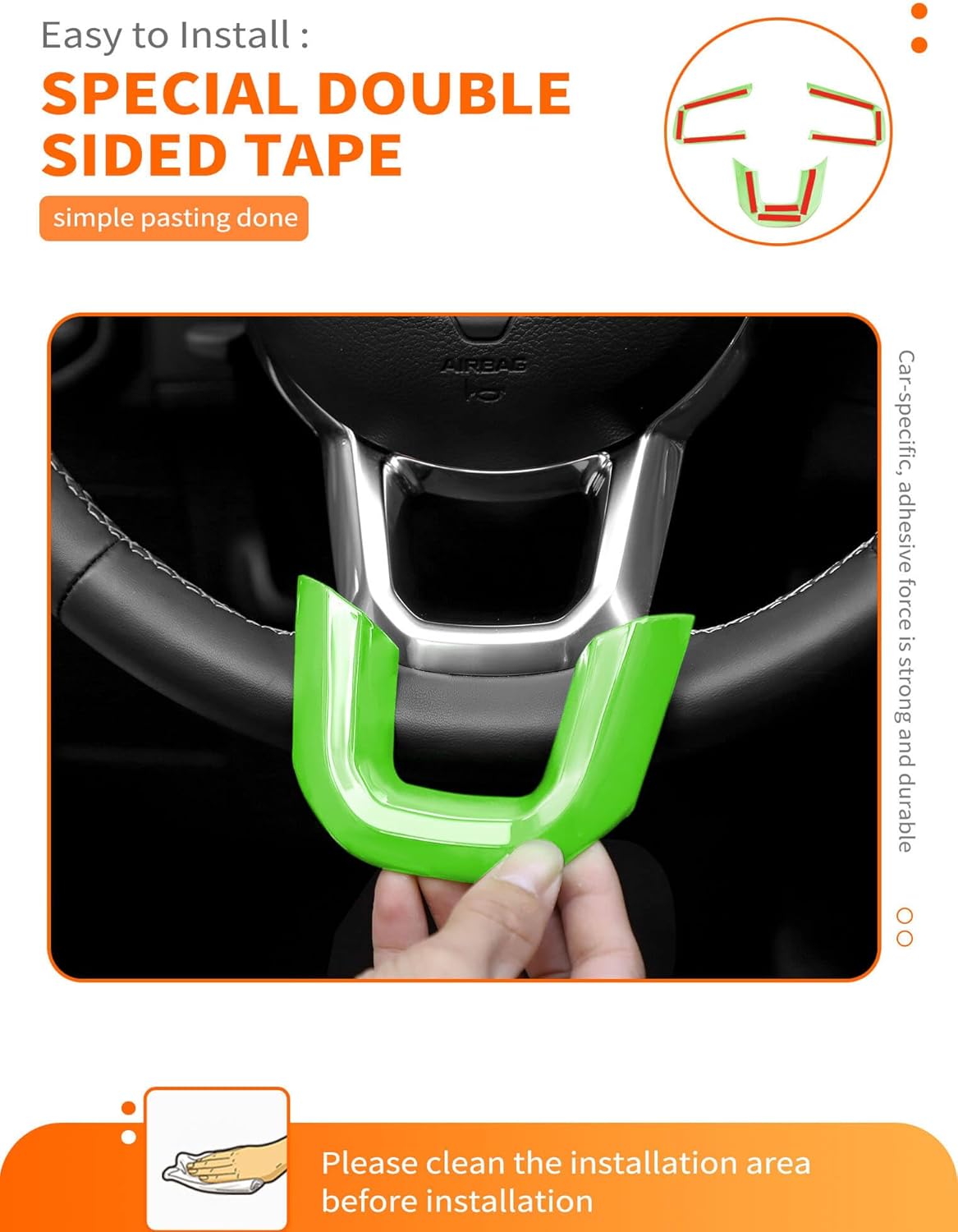Savadicar Green Interior Accessories - Steering Wheel Trim for 2018-Present Jeep Wrangler JL JLU 4XE & Gladiator JT - Solid Color Interior Decor Upgrade Option, 3-Piece