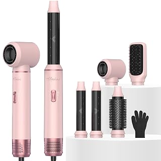 Atopskins 5 in 1 Hair Dryer Brush Set, Detachable Hot Air Styler, Blow Dryer Brush, 3 Heat Settings Auto Curling Wrap Styler, Ionic Hair Styling Tools - Straighten Curl Dry Volumize Smooth (Pink) - Amazon product rated Grade B