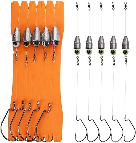 Miniatura 18 de Dovesun 10/5PCS Ready Tied Carolina Rig Kit for Bass Fishing Catfish Rig Catfish Hook Kit with Bass Hooks, Swivel, Fluorocarbon Line, Weights
