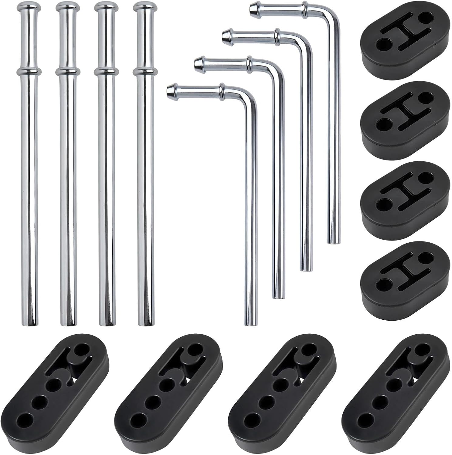 SPEEDWOX Exhaust Hangers Kit 4PCS 90° Bend Universal Exhaust Hanger Rods and Straight Long Muffler 8PCS Hanger Rubber Exhaust Hanger Rod 2 Hole 4 Hole Insulator Mount Car Automotive Replacement