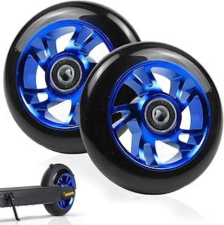 Stunt Scooter Wheels, Pack of 2 100 mm Scooter Replacement Wheels with ABEC-9 Bearings, 100 x 24 mm Tyres with Aluminium Alloy Rims and Anti-Lock Bearings, Suitable for All Kick Scooters