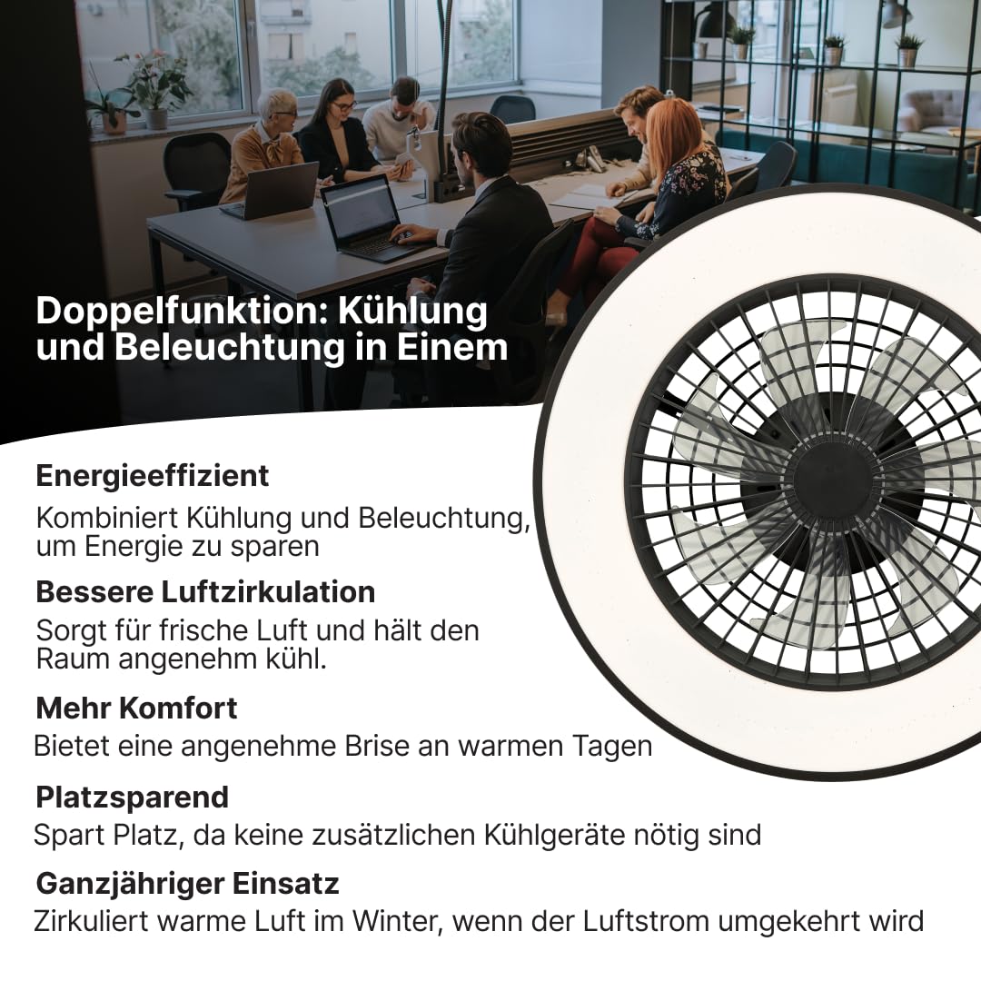 Brilliant LED-Deckenleuchte mit Ventilator 48,5cm Schwarz Dimmbar