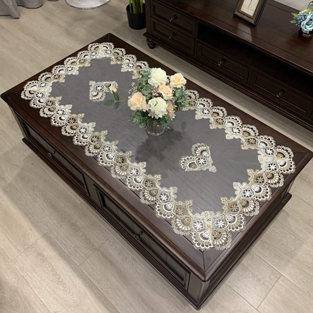 Nappe brodée en fil HM51 au style européen raffiné pour table basse | 60x120cm