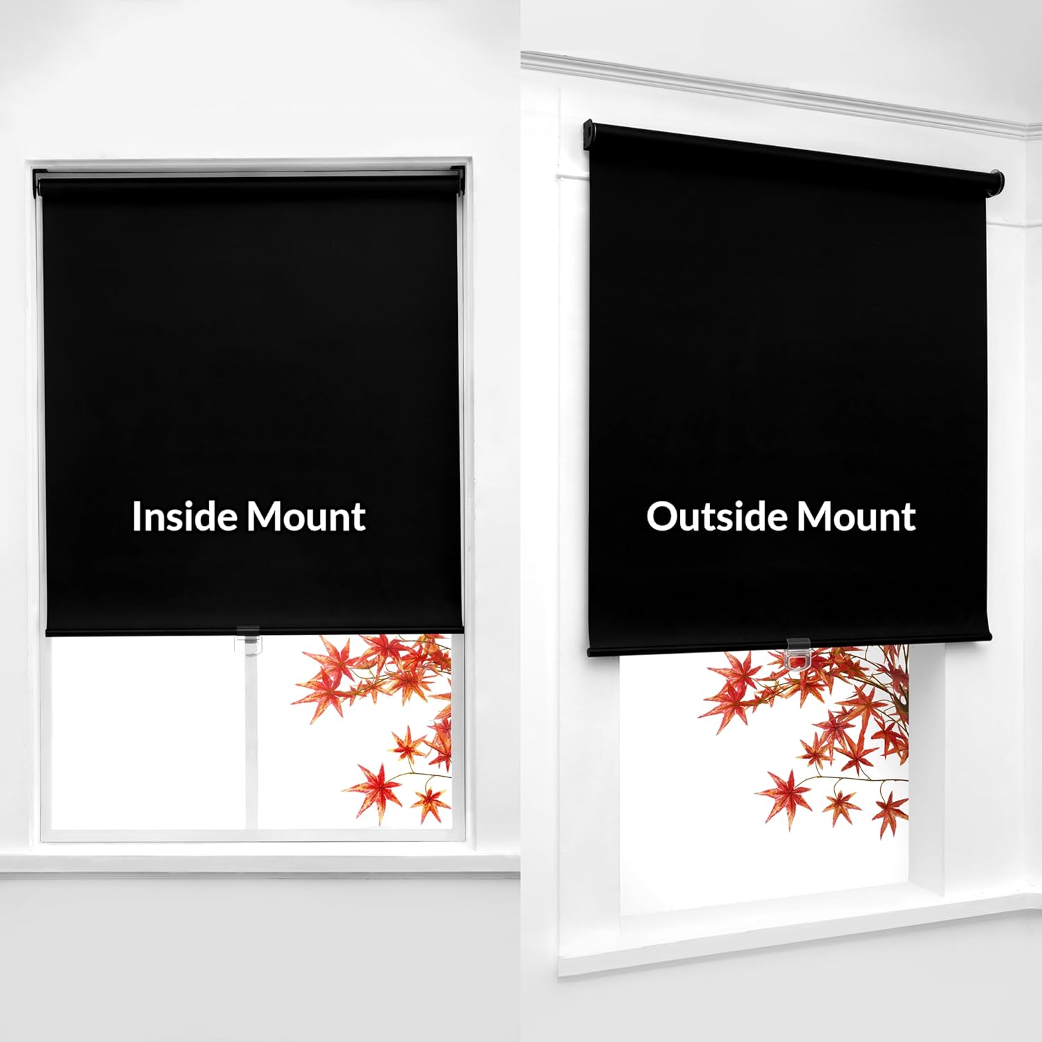 Boolegon Cordless Roller Shades, Blackout Blinds for Windows, Room Darkening Rolled Up Shades with Spring System, UV Protection Window Shades Door Blinds for Home, Office,Blackout-Black,Custom Size