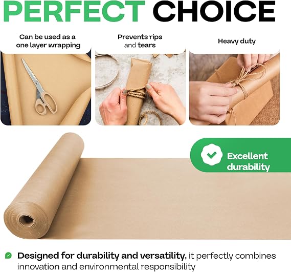 Kraft Wrapping Paper, 18 x 2160 (180 feet) Brown Paper Roll, USA-Made | Elegant Kraft Wrap for Holidays & Special Occasions - 30lb Thickness Eco-Friendly Gift Wrapping by IDL Packaging