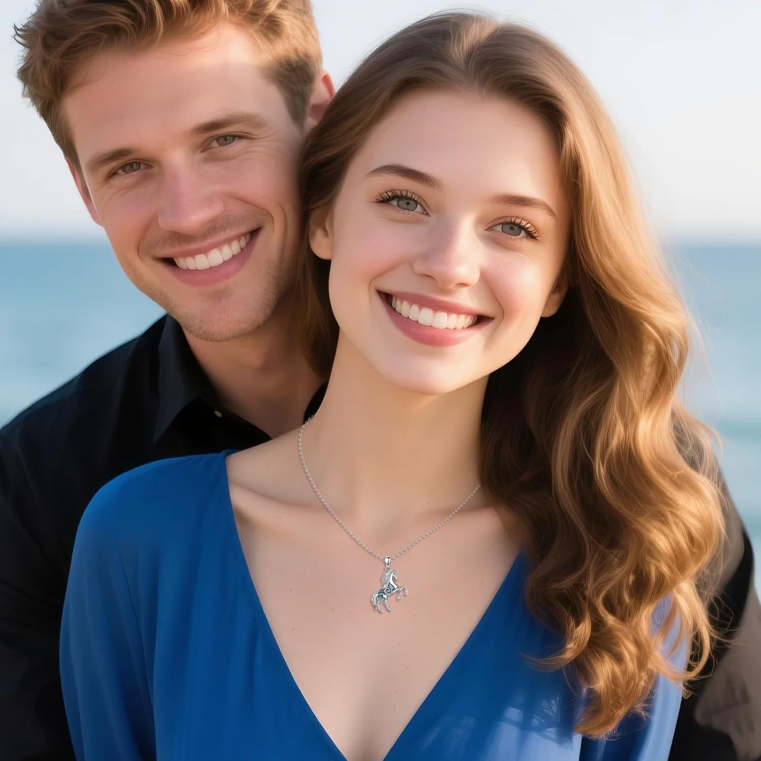 KQF Turquoise Horse Necklace 925 Sterling Silver Horse Pendant Jewelry Gifts for Women Men - Image 2