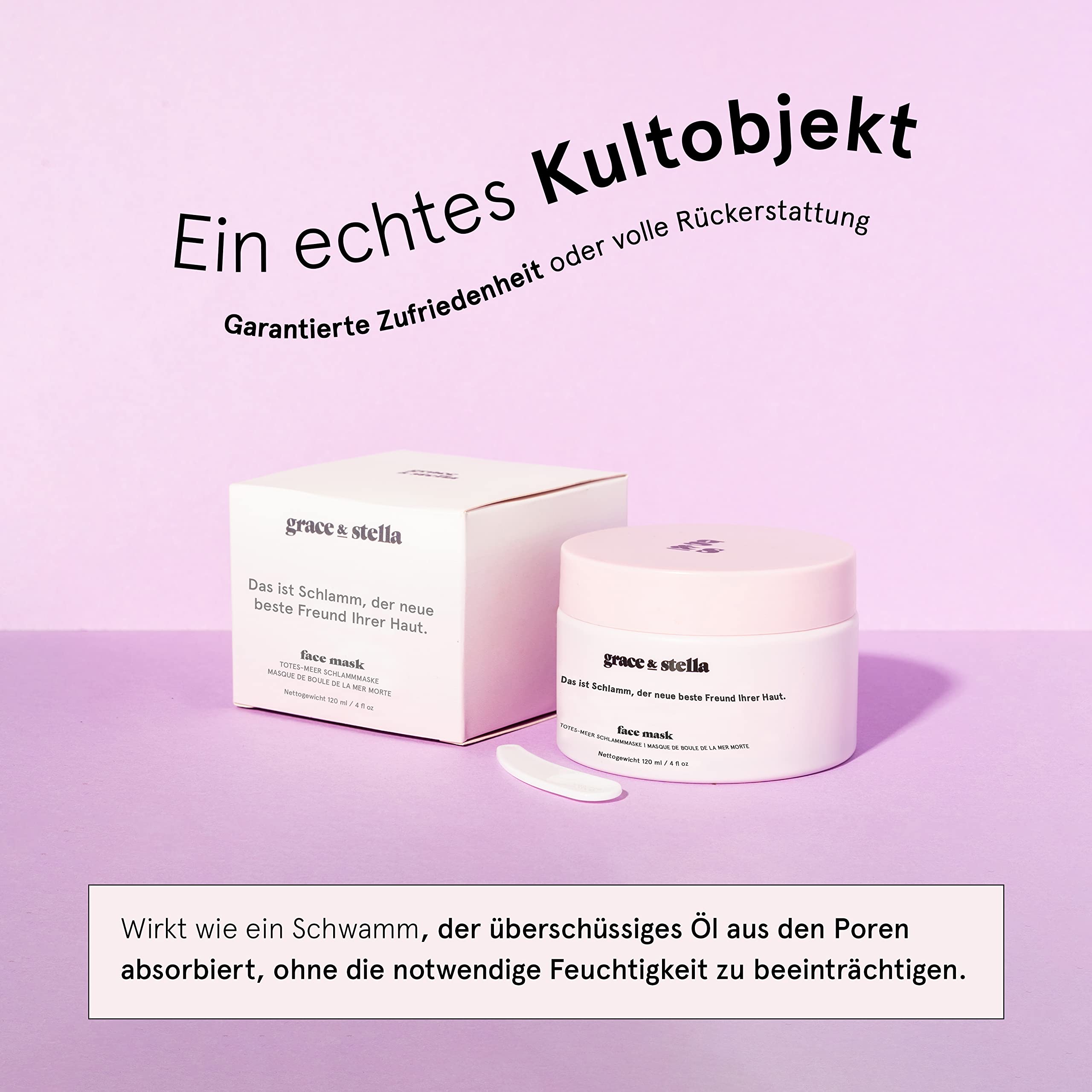 grace & stella - Totes Meer Schlamm Gesichtsmaske, Detox Gesichtsmasken Beauty-Behandlung, Reinigende Clay Mask für Fettige Haut, Heilerde Maske für Akne, Mitesser [120 ml]