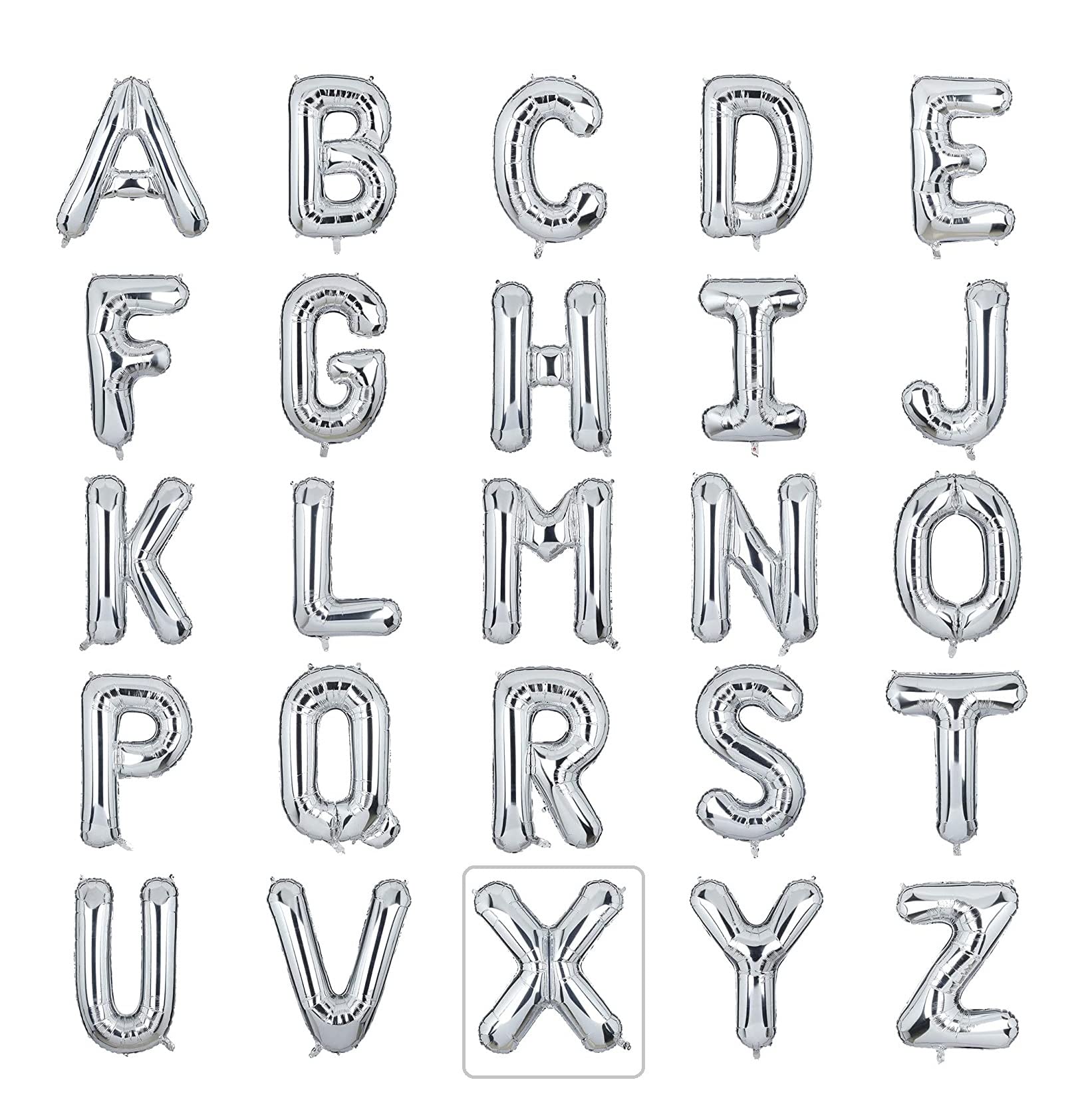 ADMS16 Inch Silver Aluminum Foil Alphabet Letters Hanging Balloons Wedding anniversary Birthday Party Decoration Custom Word Banner (X)
