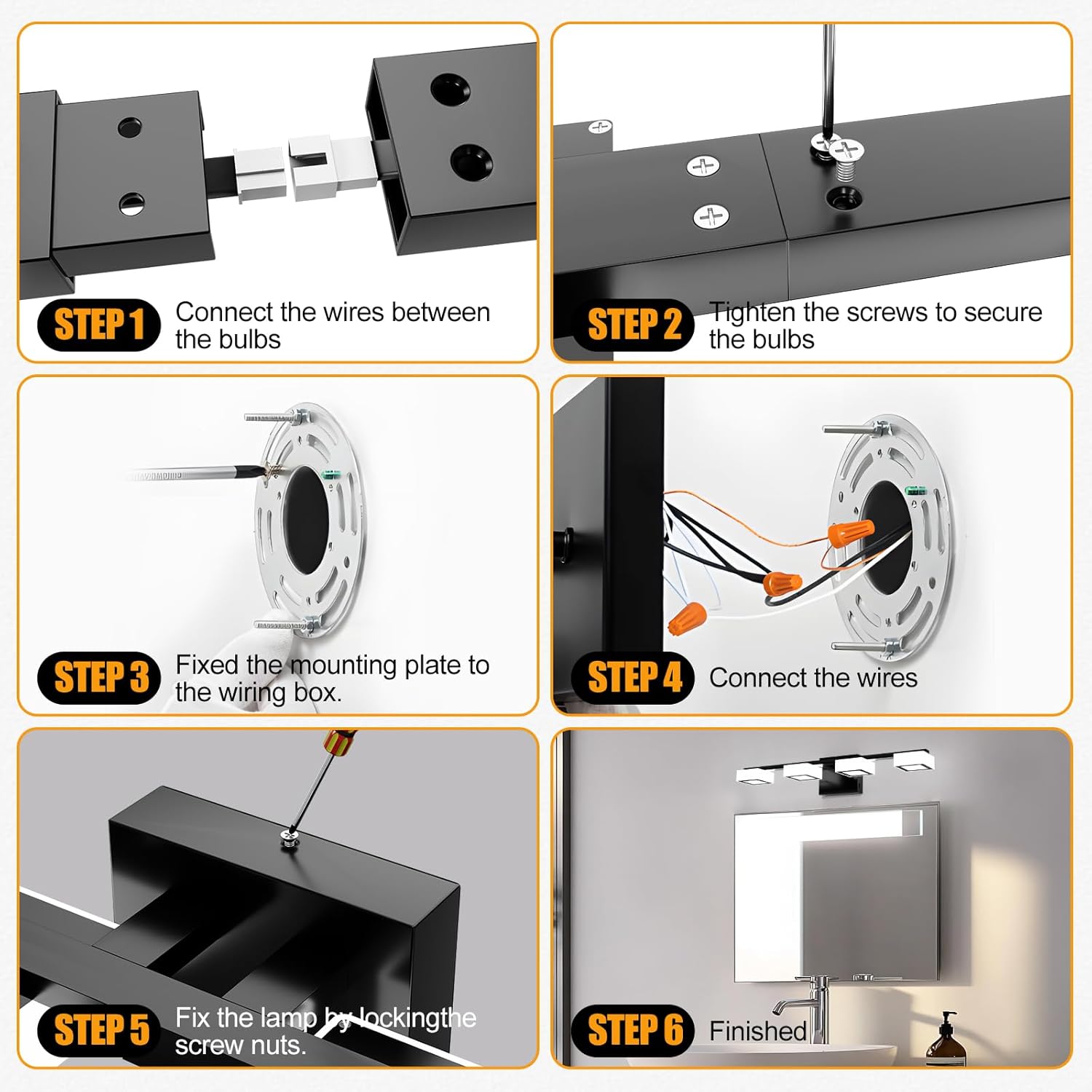 LED Modern Bathroom Light Fixtures, 4-Light Dimmable Vanity Lights with 5 Color Modes, Matte Black Acrylic Bathroom Wall Lighting Fixtures Over Mirror, 2700K- 6500K Adjustable, 25.5 Inch, ETL Listed