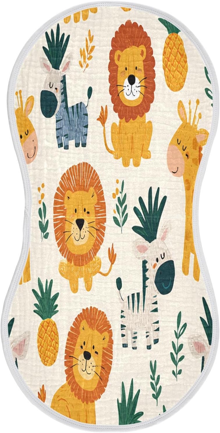 Cute Animals Lions Giraffes Zebras Baby Burp Cloths -4Pcs Soft Absorbent Muslin Washcloths Bibs Face Towel for Newborn Boys Girls 22 x 11 Inch