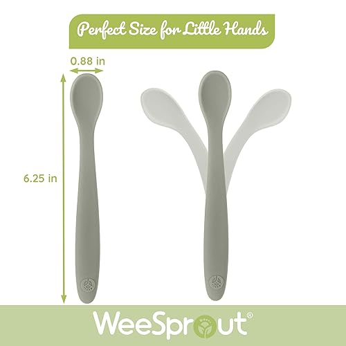 Miniatura 3 de WeeSprout Cucharas de silicona para bebés cucharas de alimentación de primera etapa para bebés puntas suaves fáciles de poner diseño flexible que