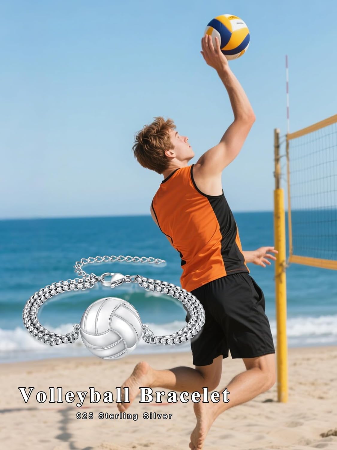 Sports Bracelet Gifts 925 Sterling Silver Baseball/Basketball/Football/Soccer/Volleyball/Golf/Tennis/Hockey Bracelet for Men Women