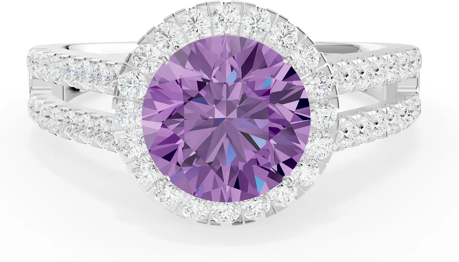 PEORA Round Cut Amethyst Halo Band Available in Solid 10K, 14K or 18K Ring – White, Yellow or Rose Gold