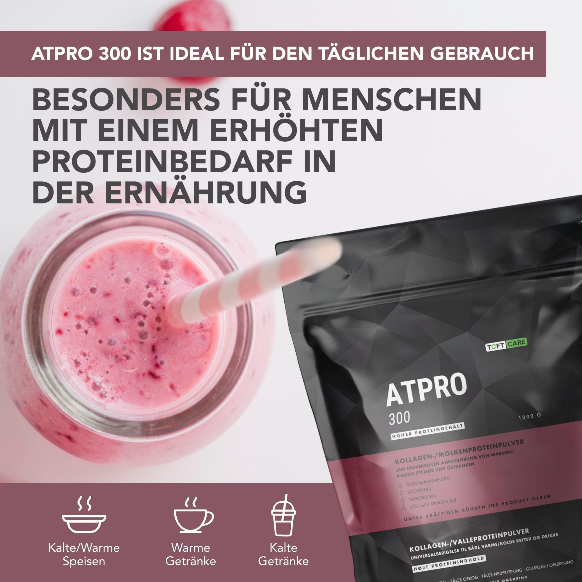 ATPRO 300 Neutrales Proteinpulver, Molkenisolat und Kollagen 1000g