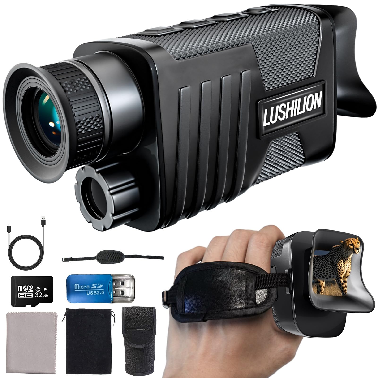 Infrared Night Vision Monocular for 100% Darkness,8X Digital Zoom 300m Full Dark Viewing Distance,2200mAh 12H Endurance,Night Vision Goggles for Adult Hunting Camping