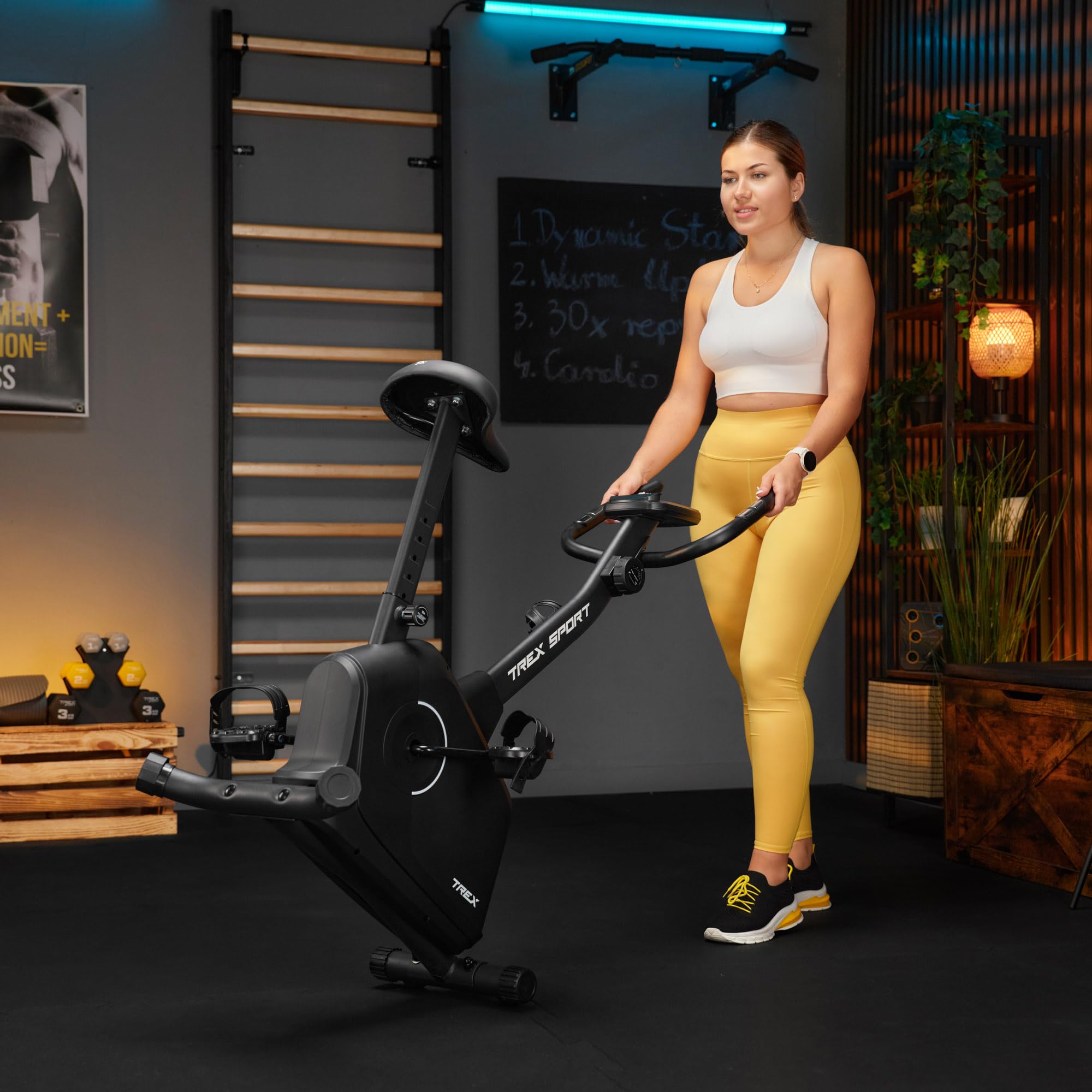 TREX SPORT Heimtrainer Fahrrad Magnetisch RIGON leise bis 120kg 8 Stufen | TX-380MB Fitnessbike, leise, LCD Display, Pulsmesser, Hometrainer, Schwarz / Marineblau