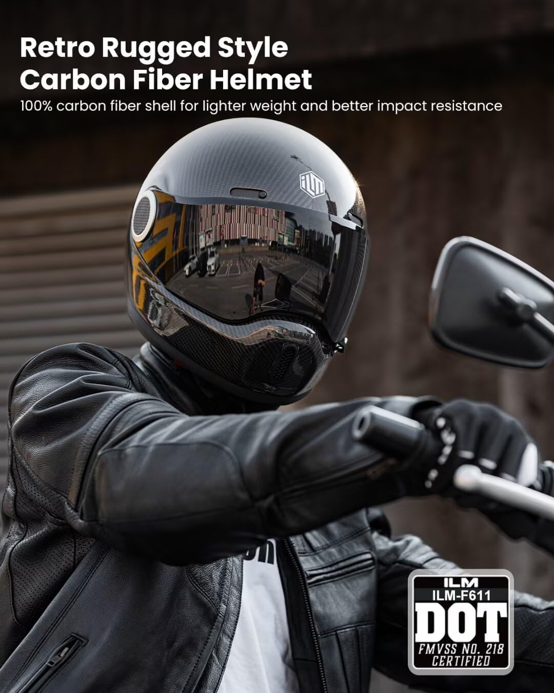 ILM Carbon Fiber Lightweight Motorcycle Helmets Full Face Retro Helmet for Men Women Cascos para Motos DOT Model F611 (CarbonFiber3K,XL)