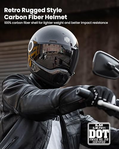 Miniatura 2 de ILM Cascos de motocicleta de fibra de carbono ligeros de cara completa con estilo retro para hombres y mujeres DOT Modelo F611 (CarbonFiber3K,XXL)