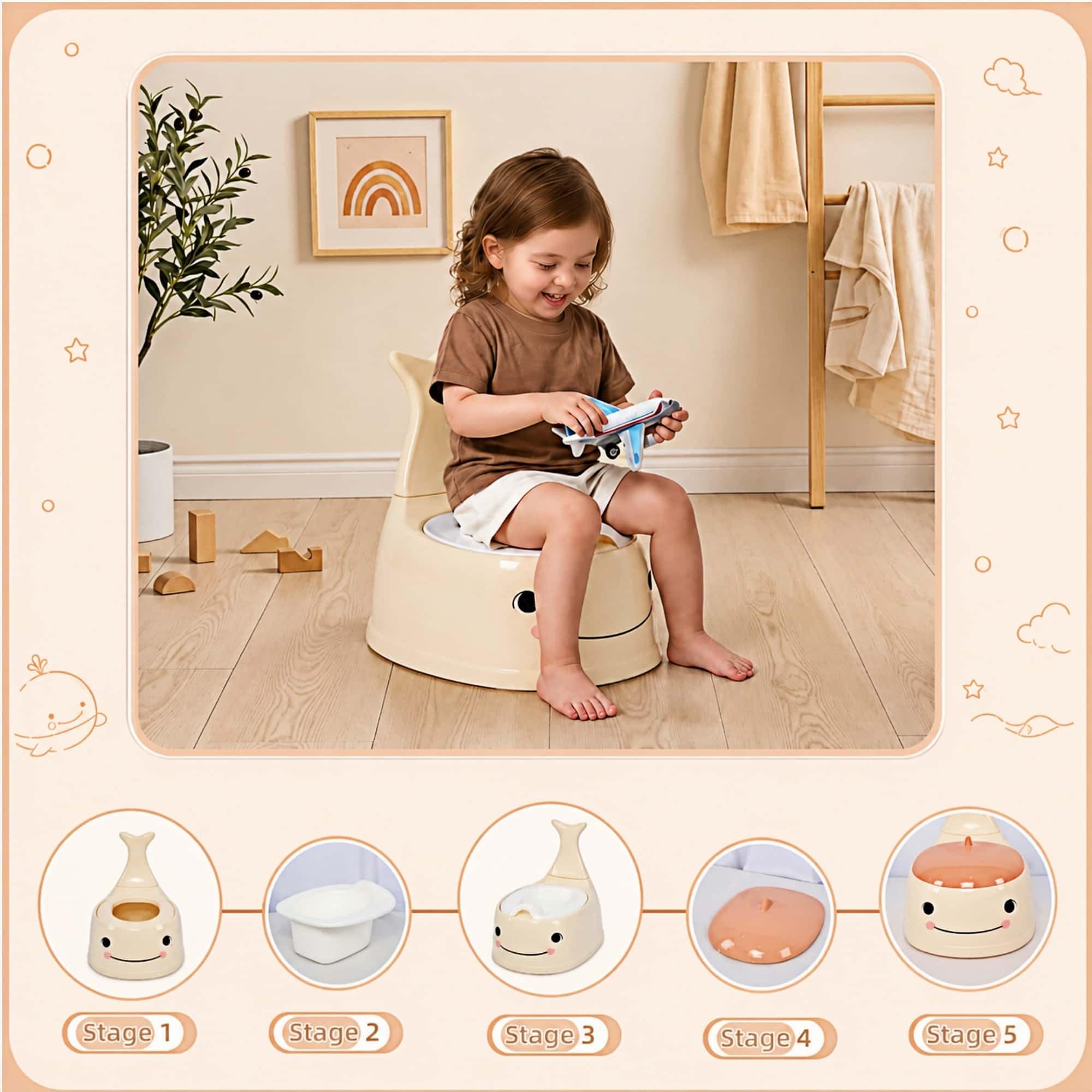 Asiento de entrenamiento para bebés, silla de entrenamiento para niños y niñas, dinosaurio, cómodo para niños de 1 a 5 años, asiento de animal con tapa trasera (color albaricoque)