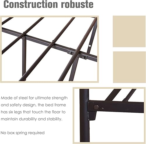 Miniatura 5 de Marco de cama tamaño Queen con plataforma de metal con cabecera y estribo, soporte de listones de acero resistente y resistente, no necesita somier,