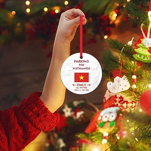 Miniatura 2 de WoGuangis Adorno de bandera nacional vietnamita de cerámica para árbol de Navidad, adorno de estacionamiento para vietnamitas Only All Others Will