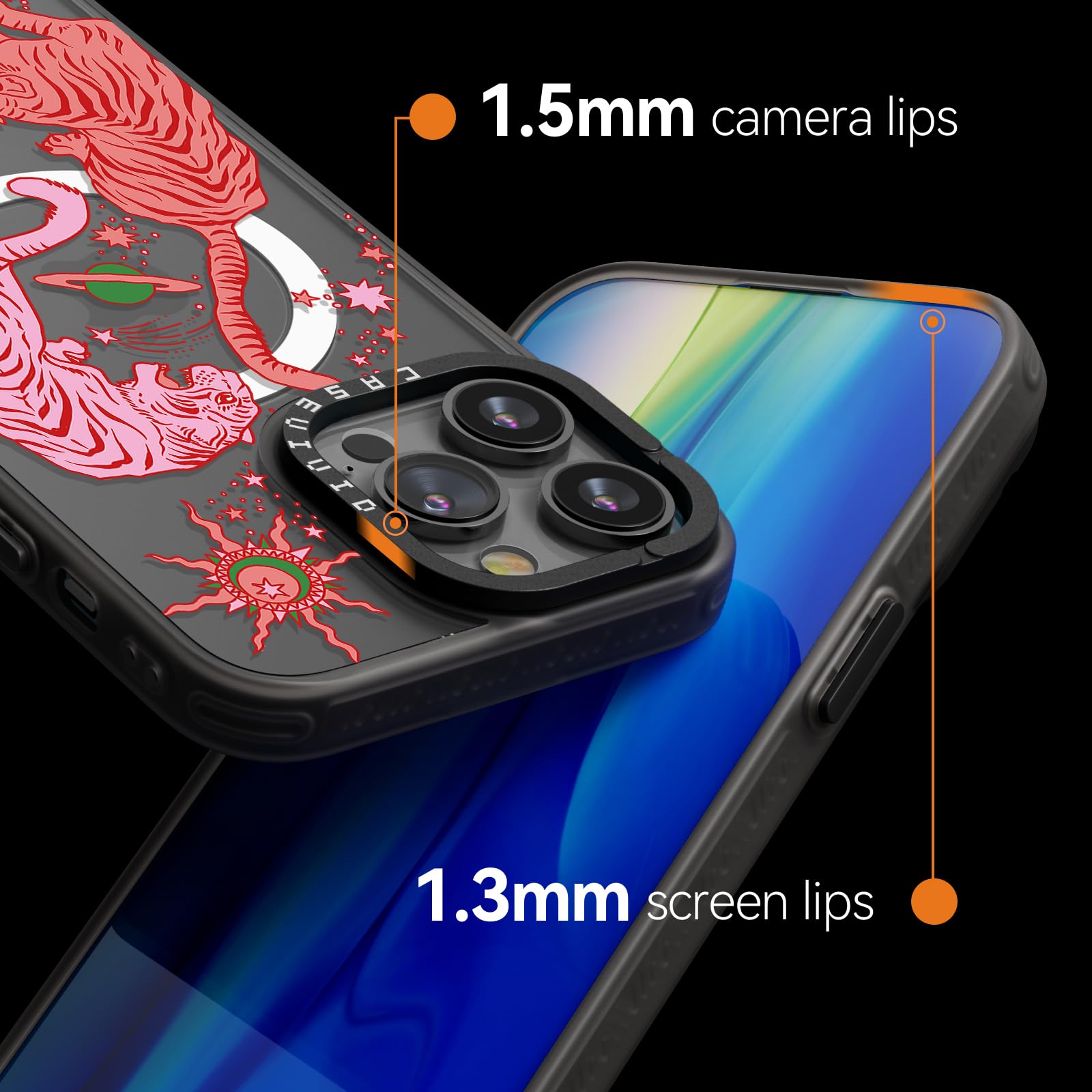 Funda magnética para iPhone 14 Pro Max Magsafe bonita estética, funda de teléfono de carga inalámbrica negra con correa para la muñeca, diseño de estampado de tigre femenino para mujer y