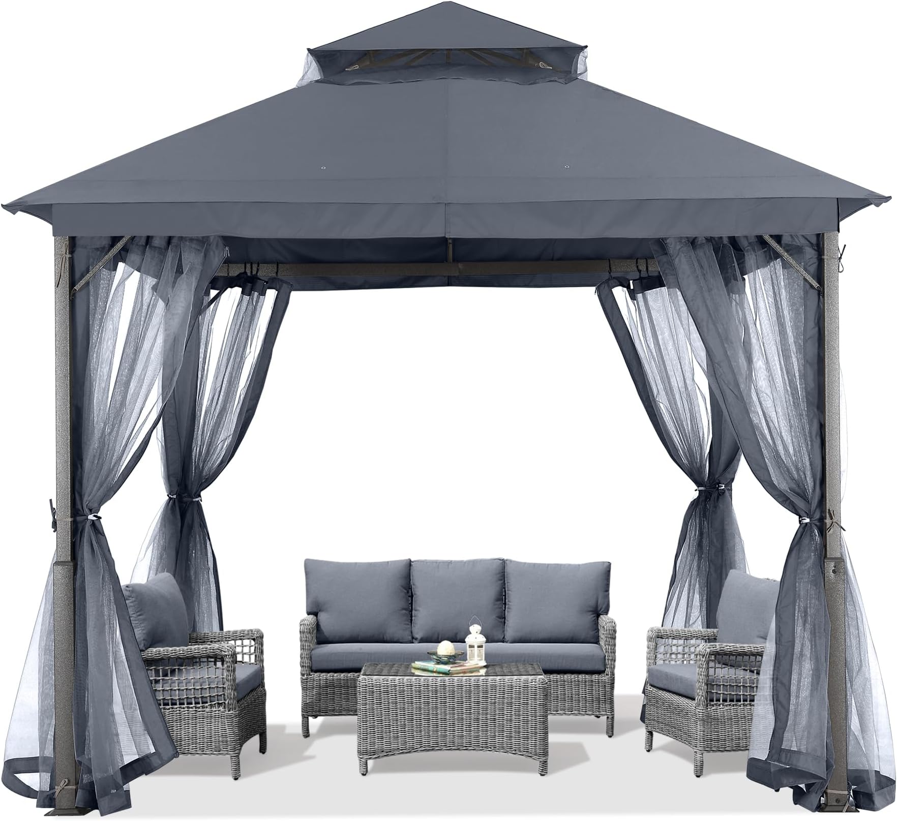 ABCCANOPY Outdoor Patio Gazebo 9x9 - Double Roof Canopy with Mosquito Netting for Backyard, Deck, Garden, Lawn, Dark Gray