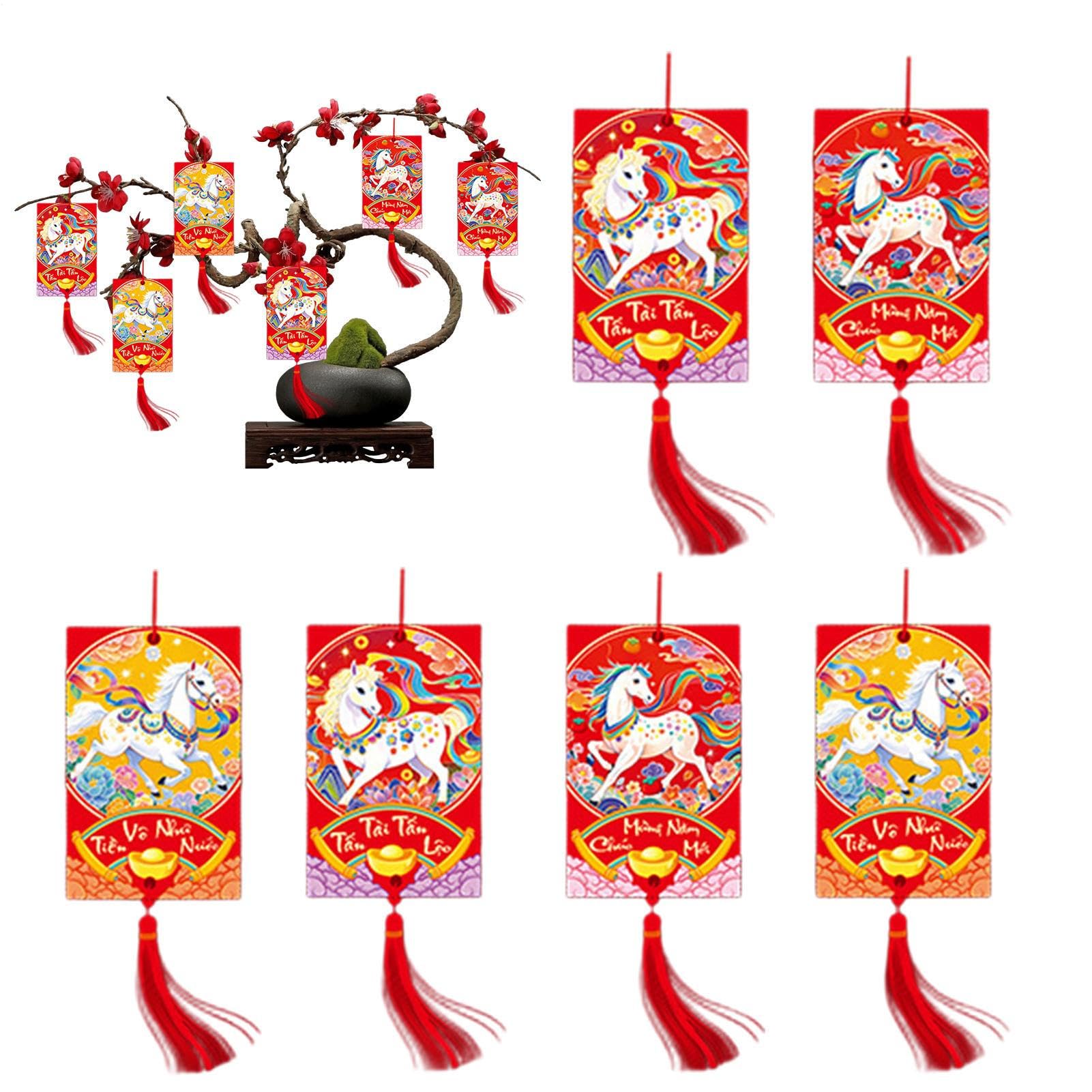 Chinese New Year Decorations,6-Piece 2026 Vietnamese Good Luck | Lunar Horse Year Paper Charm Decorations | for Holiday Home Doorway Tree Wall Door Potted Plants Party Office