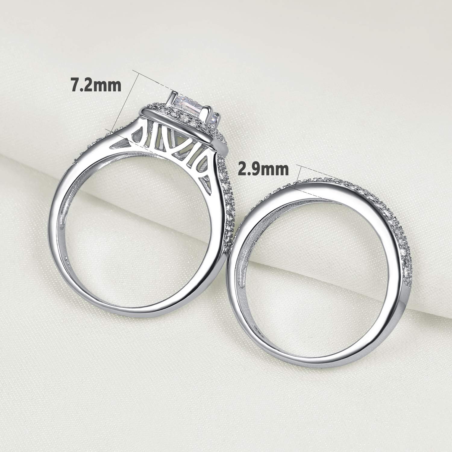 Wedding Rings For Women AAAAA Cubic Zirconia Ring Princess Cut Bridal Set Halo Size 4-13