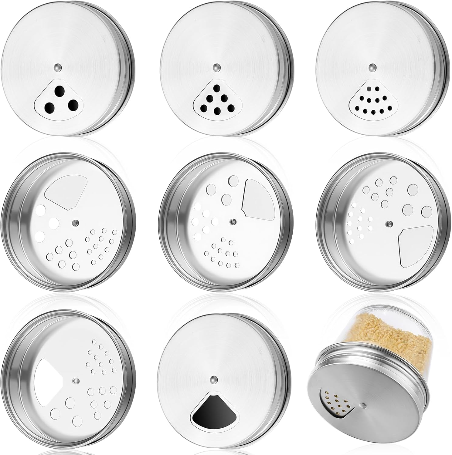 24 Pack Adjustable Spice Shaker Lids for Regular Mouth Mason Jars Stainless Steel Mason Jar Seasonings Dispenser Lids with Shaker and Pour Options for Salt Sugar Flour Seasonings(2.76 Inch)