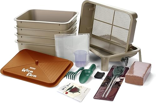 Miniatura 26 de Blütezeit Compostador de gusanos de 3 bandejas, granja de gusanos de 32 cuartos de galón con gusanos de compostaje kit de inicio para Negro