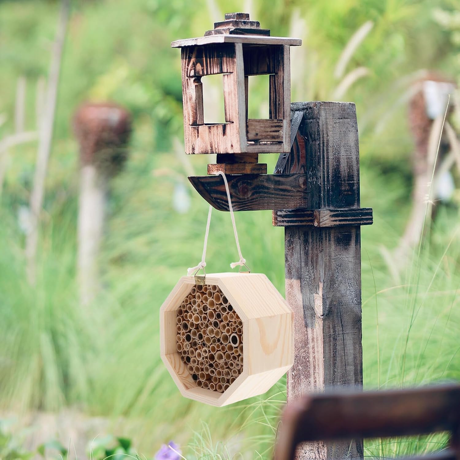BESPORTBLE Wooden Insect House Bee Nesting Box Outdoor Garden Bug Hotel Shelter for Bees Butterflies Ladybugs Natural Habitat