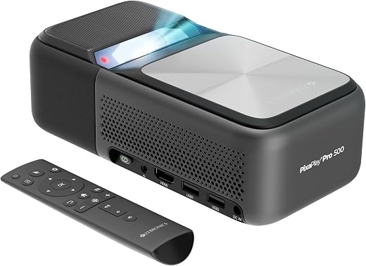 ZEBRONICS PIXAPLAY PRO 500, Ultra Short Throw, Smart Projector, 12500 Lumens, 90 Inch Screen Size, Electronic Focus, Andro...
