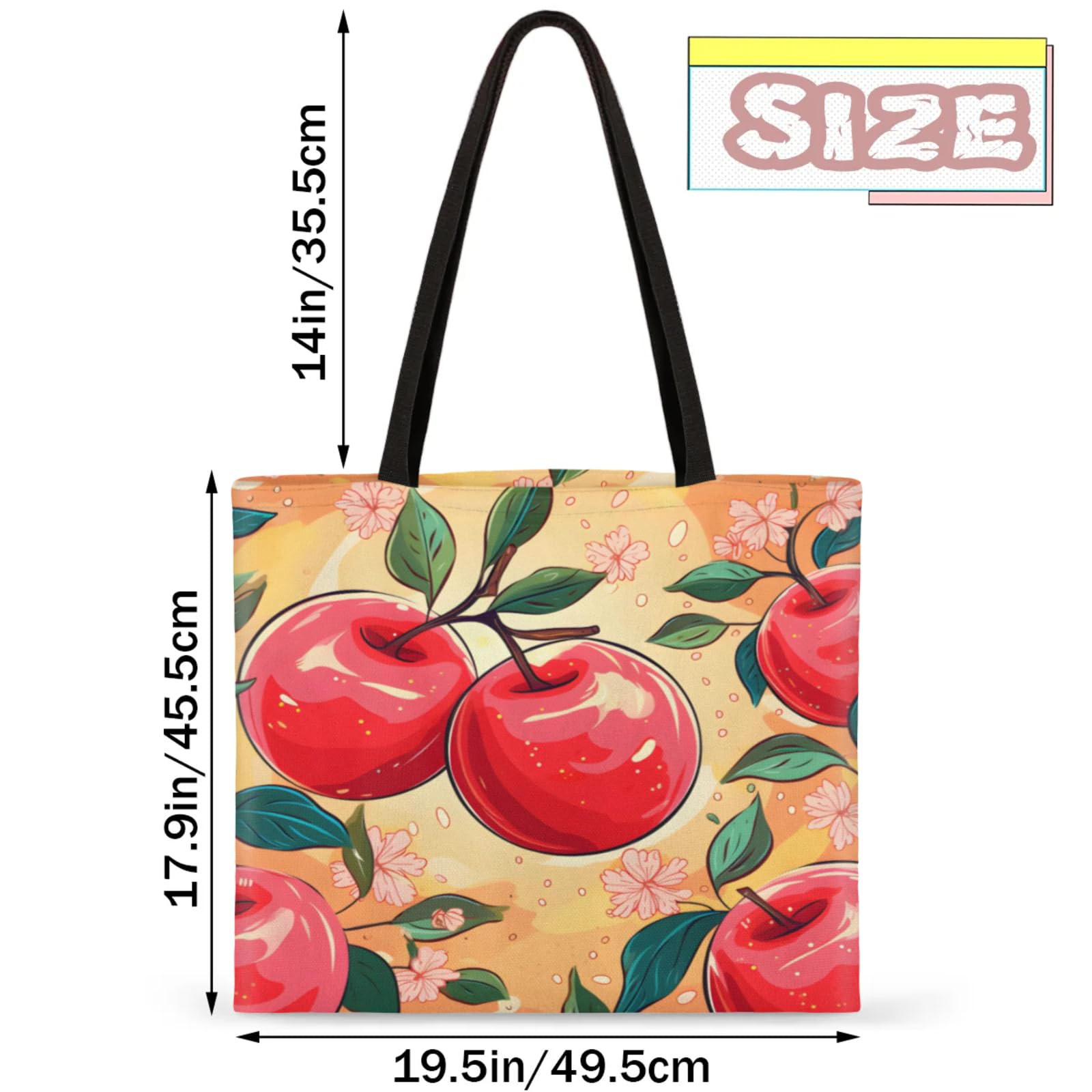 Mularoka Watercolour Apples Flowers Square Canvas Tote Bag Top Handle Purses Stylish Women Canvas Shoulder Tote Bags Reusable Handbags for Work Travel Picnic Beach Shopping Gym Hiking