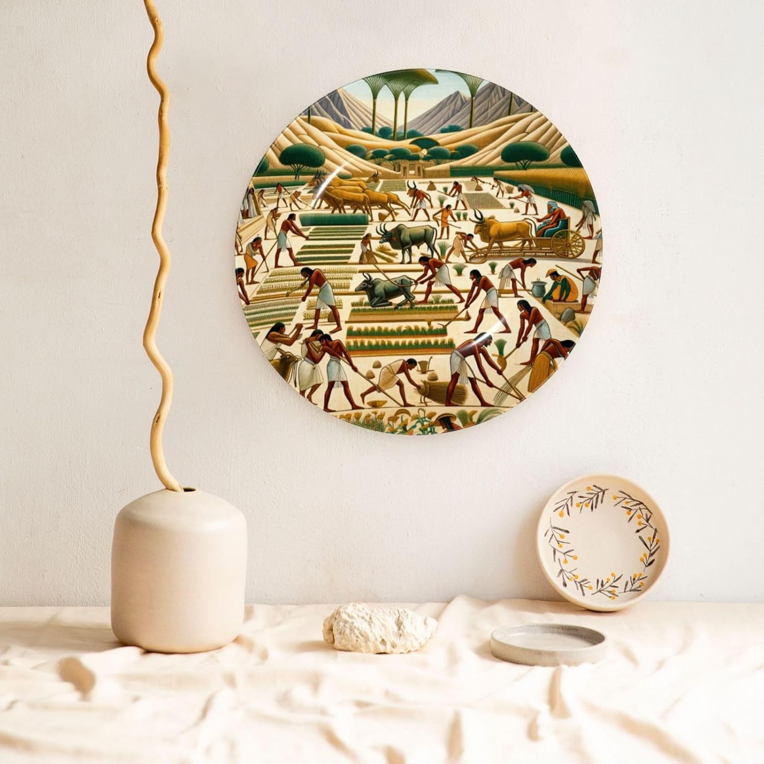 Egyptian-Agricultural-Scenes 10 Inch Decorative Plate With Stand, Elegant Display Wall Plate For Home Decor