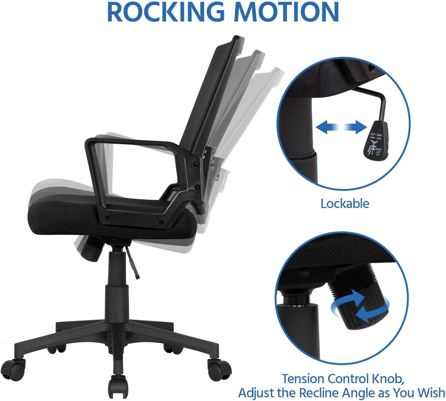 Yaheetech Office Desk Chair Mesh Computer Chair Rolling Executive Chair Mid Back Adjustable Desktop Chair with Lumbar Support Swivel Task Chair for Women Adults and Students, Black