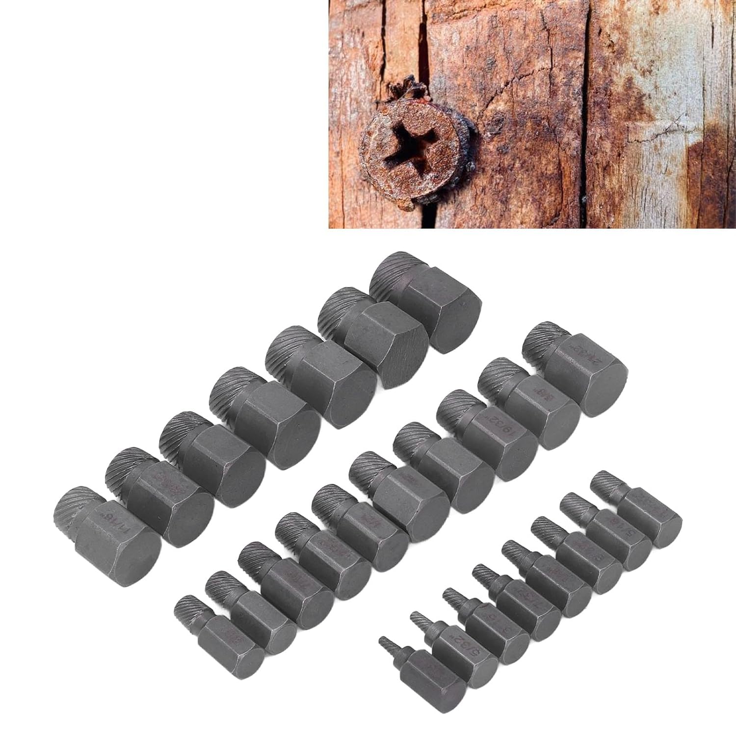 25 Piece Damaged Screw Extractor Set, Metallic Molybdenum Steel, Inch Standard Sizes, Efficient Screw Screw Removal Tools with Portable Storage Box