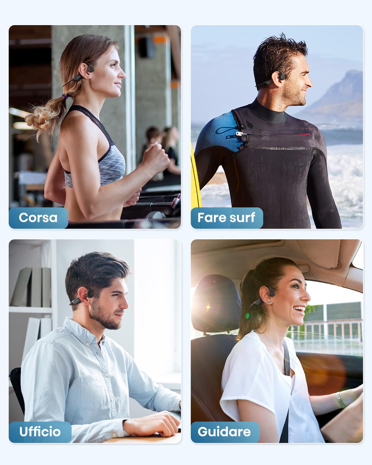 Cuffie Conduzione Ossea, Cuffie Nuoto per Piscina IP68, Auricolari Conduzione Ossea Bluetooth 5.4, Built-in MP3 32G Memoria, Auricolari Subacquee per il Surf, Nuoto, Corsa, Ciclismo