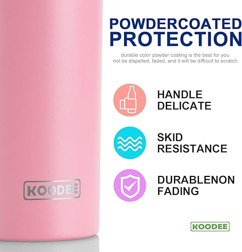 Miniatura 5 de koodee Vaso delgado de acero inoxidable de 20 onzas con aislamiento de doble pared, vaso para agua delgado con tapas y popote (rosa)